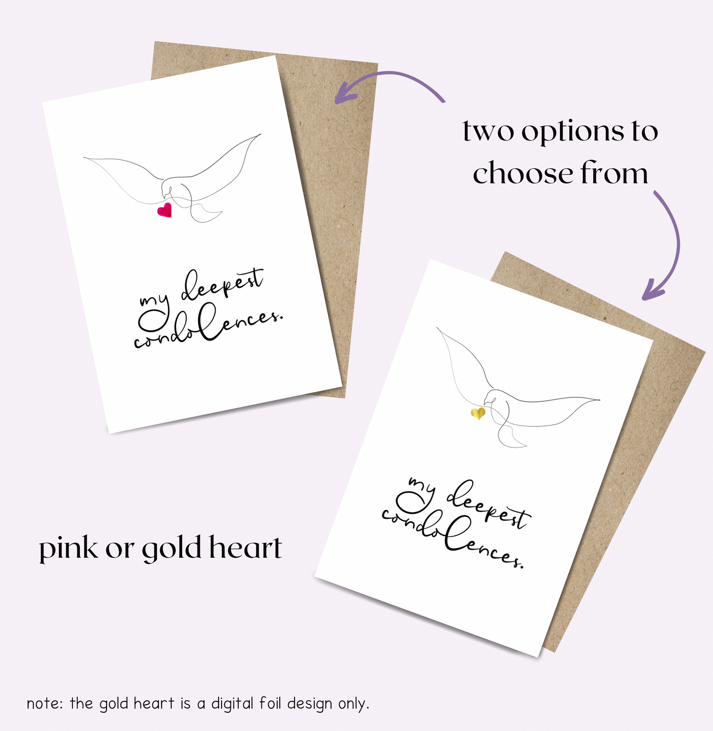 Choose between a pink heart or a gold foil heart (note: the gold foil is a digital design only)