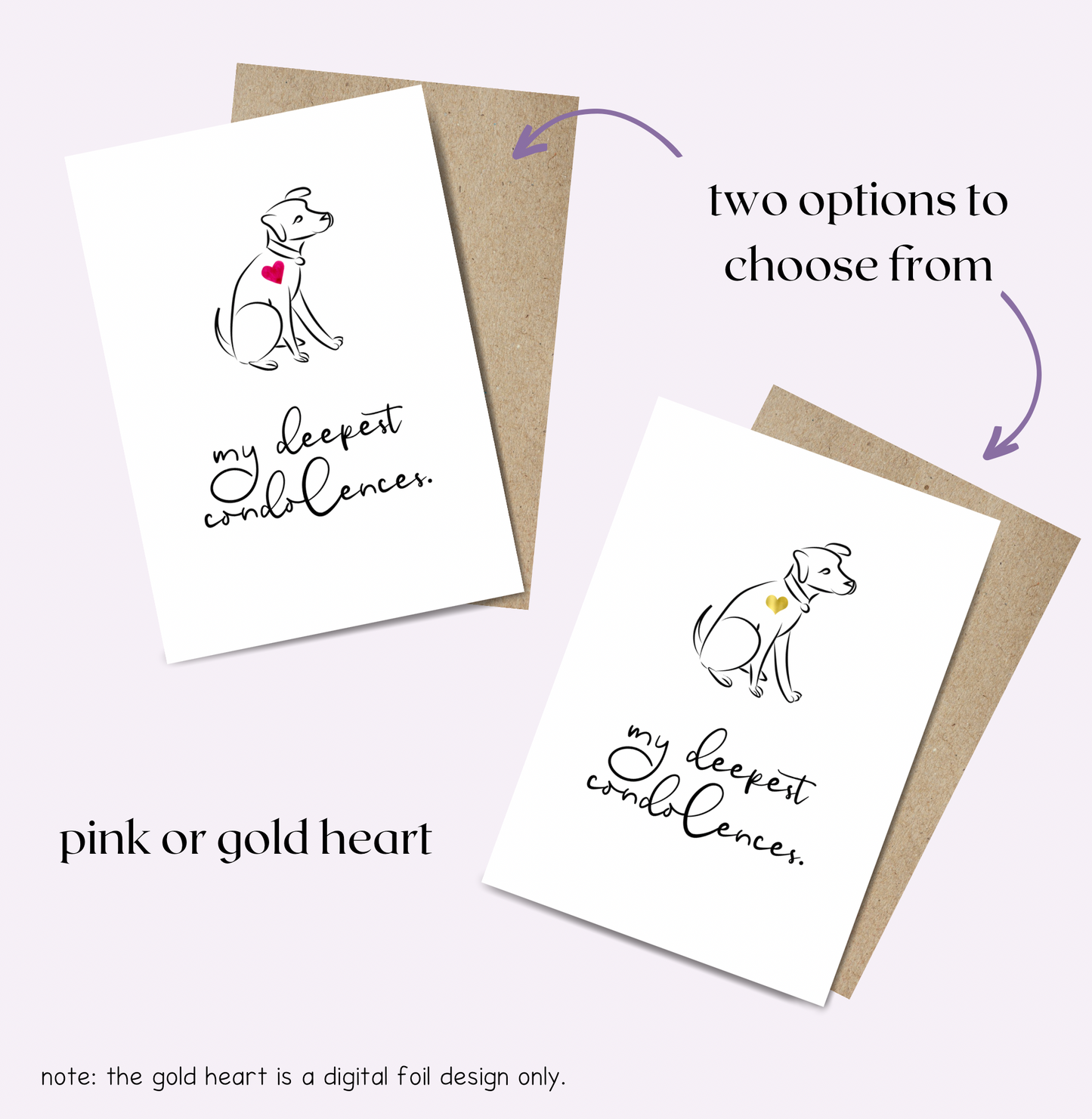 Choose between a pink heart or a gold foil heart (note: the gold foil is a digital design only)