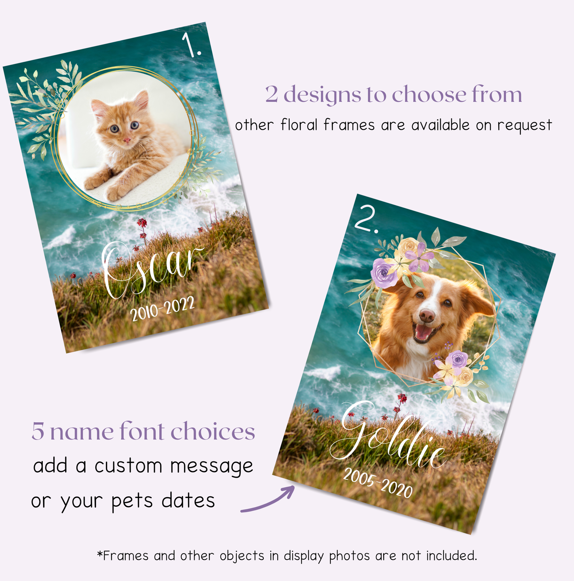 There are two design choices for this poster. Design 1 is the botanical overlay, and design 2 is the floral overlay.