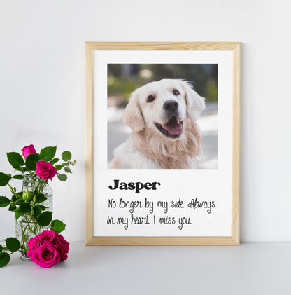 The poster has a customisable photo and message for your beloved pet. The photo appears at the top, with space for the pet’s name and a custom message underneath.