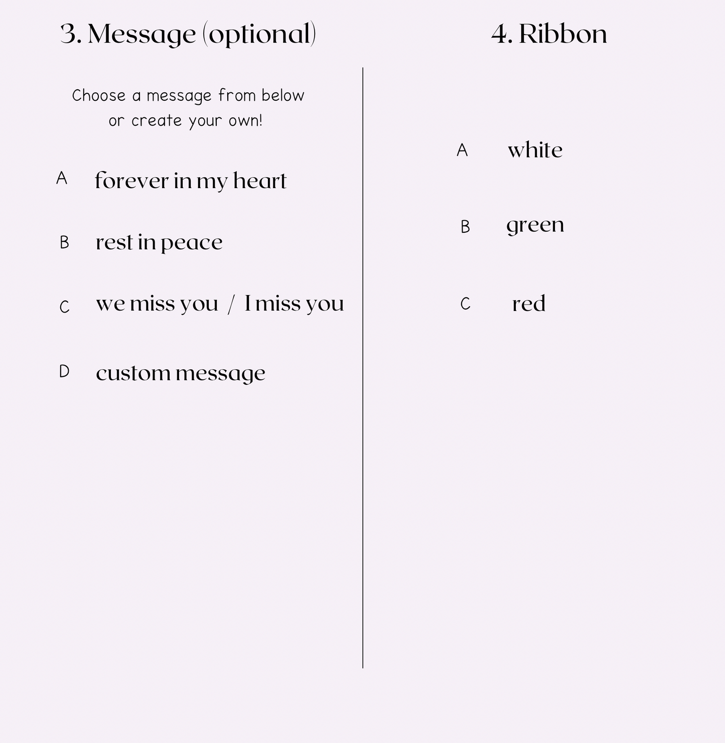Options for a message and ribbon colour selection 